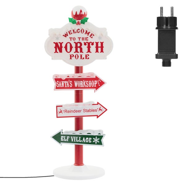 ECD Germany LED Weihnachtsdeko Wegweiser 95cm, 59 bunte LEDs, Nordpol Schild mit 4 beschrifteten Planken, Innen/Außen, Wetterfest, Garten Deko Weihnachten aus Kunststoff, Richtungsweiser beleuchtet
