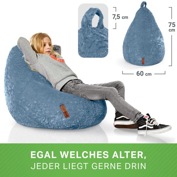 Green Bean Plüsch Sitzsack 45x45x60cm - Indoor Sitzkissen mit 120L EPS Perlen Füllung Kuschelig Waschbar - Bean Bag Bodenkissen Lounge Chair Sitzhocker - Grau