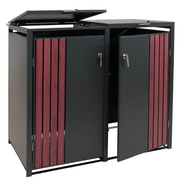 Mülltonnenbox mit zwei Fächern, Türen und Deckel