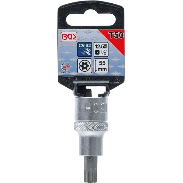 BGS Bit-Einsatz Antrieb Innenvierkant 12,5 mm (1/2) T-Profil (für Torx) mit Bohrung T50 - 4328