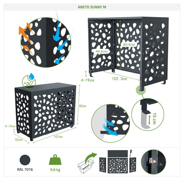 Aneto Sunny M Sichtschutz mit Maßen und technischen Details.