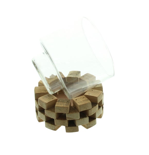FRANK FLECHTWAREN | Windlicht Wood, ULME, GLAS, Ø 14 x 16 cm, Glas Ø 13 x 13 cm