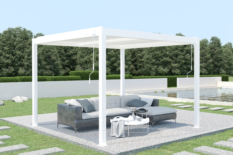 Pergola Aluminium Lamellendach SANTA B305 x T305 x H220 cm, Aluminiumpfosten 10 x 10 cm,  Weiß