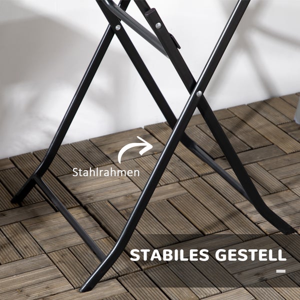 Outsunny Gartentisch, Runder Klapptisch, Ø60 cm Beistelltisch für 2 Personen, Garten-Esstisch mit Dekorativer Holzoptik, Campingtisch für Balkon, Terrasse, HDPE, Dunkelgrau