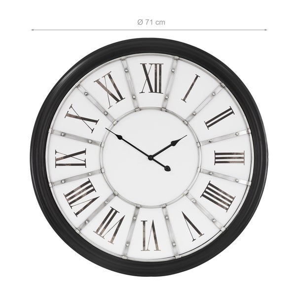 WOMO-DESIGN | XXL Große Wanduhr Göteborg rund Ø71 cm, Weiß-Schwarz, Holz-Metall, Vintage-Stil, Retro Dekoration, Römische Ziffern, Lautlos, Geräuschlosem Uhrwerk, Dekorative Uhr für Wohnzimmer, Küche