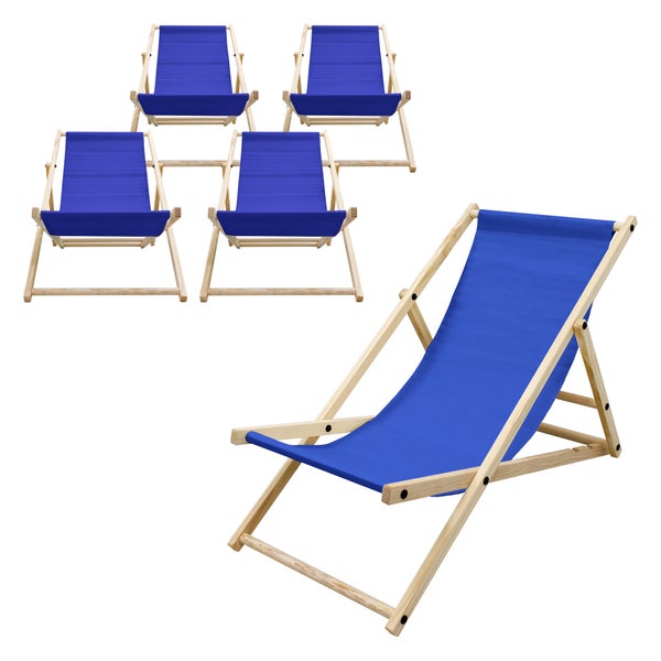 ECD Germany 5er Set Liegestuhl klappbar, Blau, aus Holz, verstellbare Rückenlehne, 3 Positionen, bis 120 kg, Sonnenliege Gartenliege Strandliege Strandstuhl Holzklappstuhl, für Garten, Balkon & Strand