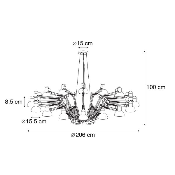 Skizze einer Pendelleuchte mit Angaben zu Durchmesser und Höhe.
