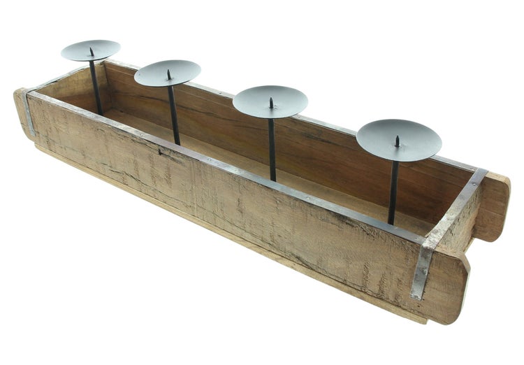 FRANK FLECHTWAREN | Kerzenhalter Ziegelform, HOLZ, METALL, 56 x 14 x 14 cm