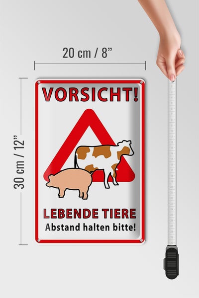 Blechschild Spruch 20x30cm Vorsicht lebende Tiere Abstand