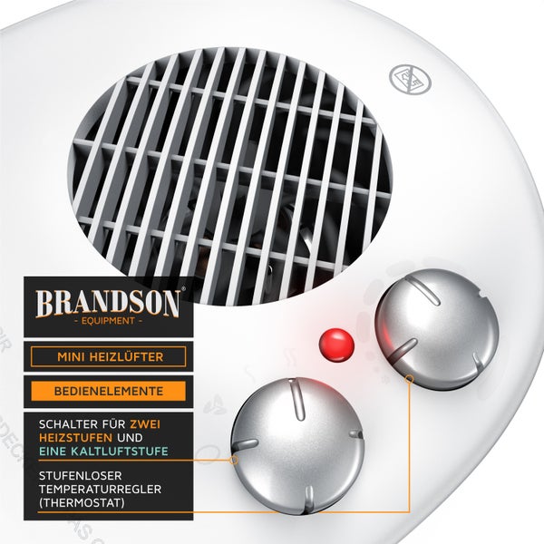 Brandson Heizlüfter 2000W, einstellbares Thermostat, Überhitzungsschutz, Automatische Abschaltung, 3 Leistungsstufen, Weiß/Silber