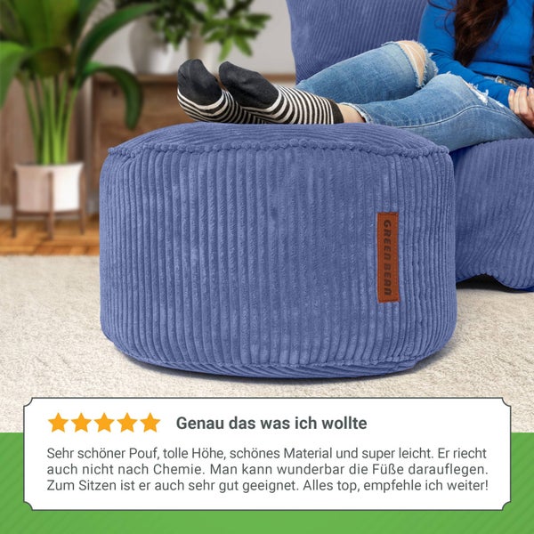 Green Bean Pouf-Kissen 45x25cm mit EPS-Perlen Füllung & Cordstoff Bodenkissen Liegekissen Sitzkissen Sitzhocker Sessel Kinder Erwachsene Stoff Hocker Ablage Dunkelblau