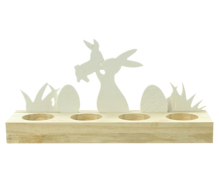 FRANK FLECHTWAREN | Teelichthalter Osterwiese, 6tlg., HOLZ, PORZELLAN, 28 x 8 x 12 cm