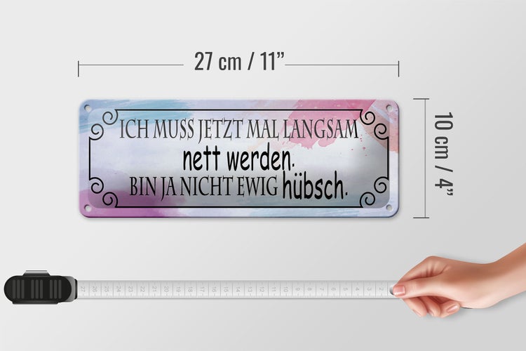 Blechschild Spruch 27x10cm ich muss mal langsam nett werden Dekoration