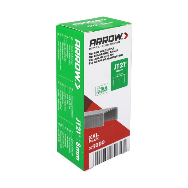 Arrow JT21 Feindrahtklammern, 8 Millimeter, XXL-Packung mit 5000 Stück.