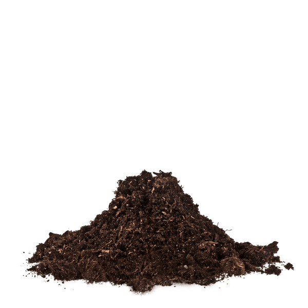 Ein kleiner Haufen dunkler Blumenerde mit feiner Struktur.