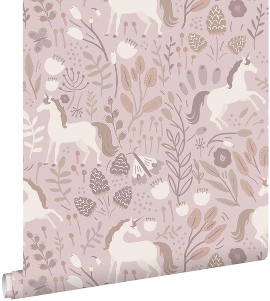 ESTAhome Tapete Einhörner mauve-violett - 53 cm x 10.05 m - 131232