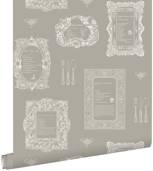 ESTAhome Tapete Rezepte Taupe - 53 cm x 10.05 m - 127632