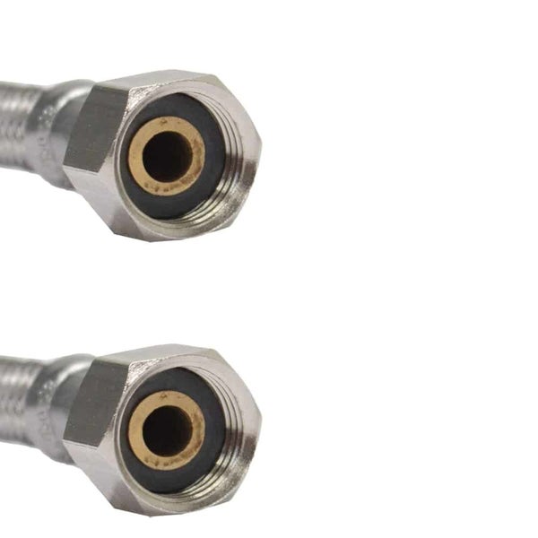 Flexibler Anschlussschlauch mit Sechskantmutter, Messingkern und Gummidichtung.