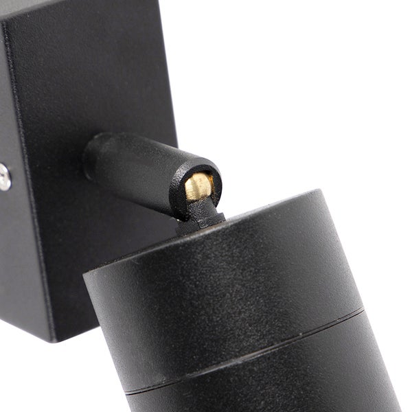 Detailansicht eines schwarzen Wandstrahlers mit verstellbarem Gelenk.