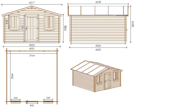 Gartenhaus, Gerätehaus 16m2 - 4x4m - 28mm