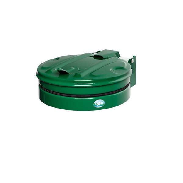 VAR Abdeckhaube für Mülltonnen aus Metall mit Wandhalterung in Grün.