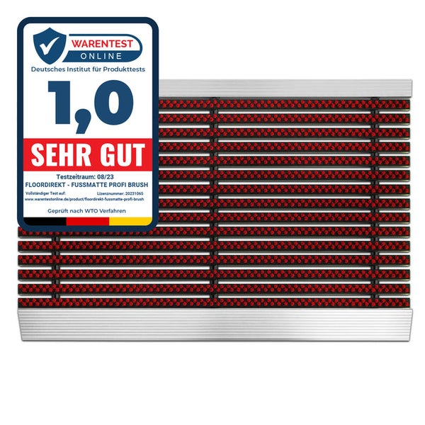 FLOORDIREKT Fußmatte - Profi Brush - Schmutzfangmatte mit Alu-Rahmen - Rot - 40 x 60 cm