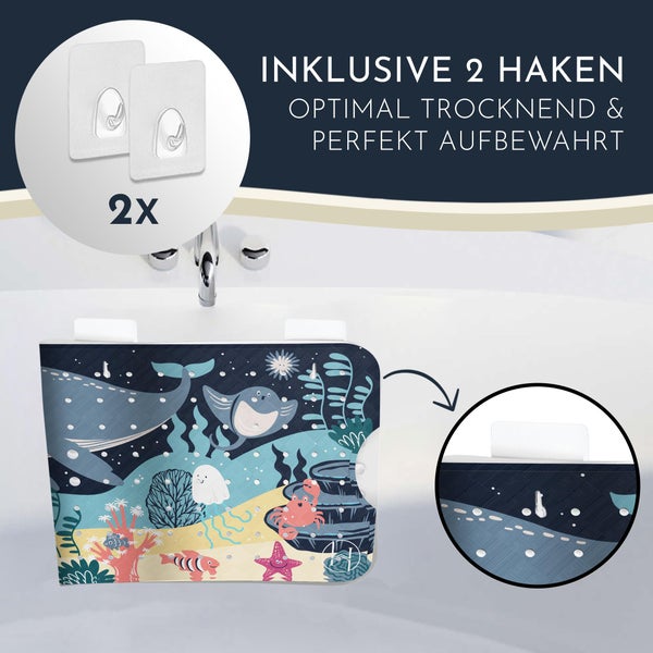Badewannenablage mit Meeresmotiv inklusive zwei Haken für optimale Trocknung und Aufbewahrung