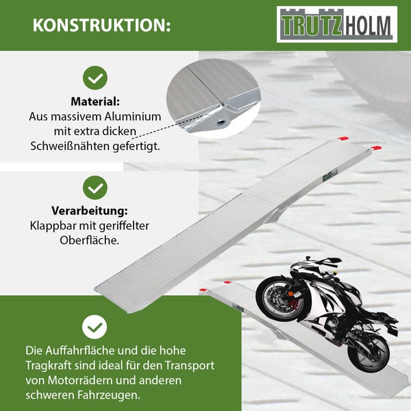 TRUTZHOLM 1 x Alu Auffahrrampe 205 cm 340 kg Tragkraft klappbar rutschhemmend gerillt Verladerampe