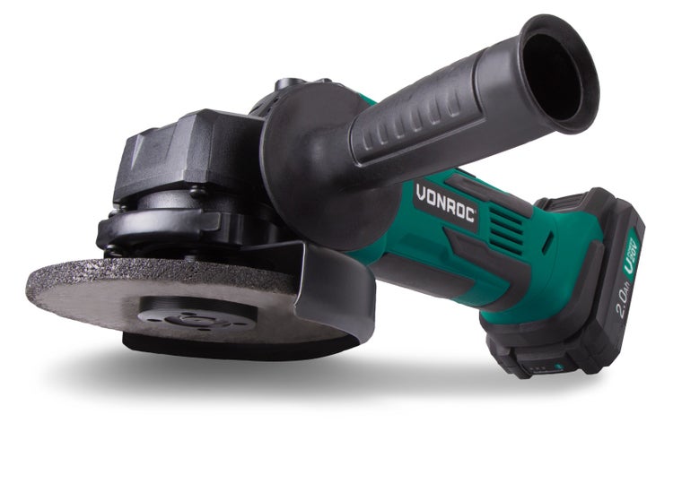 Winkelschleifer 115mm 20V - Komplettset mit 2.0Ah Akku, Schnellladegerät, Seitengriff und Aufbewahrungstasche