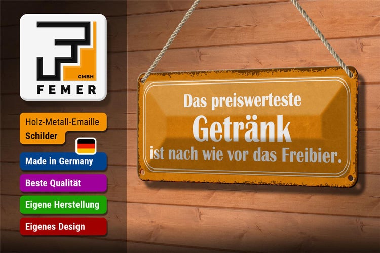 Blechschild Spruch 27x10cm Bier das preiswerteste Getränk Dekoration