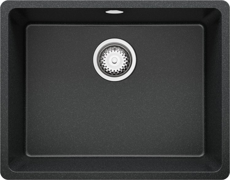 PRIMAGRAN Spülbecken Anthrazit 56x44cm, Granitspüle 1 Becken + Ablauf-Set, Küchenspüle ab 60er Unterschrank - Venedig Slim Easy