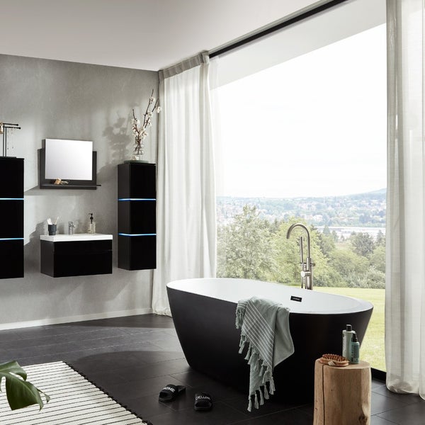 Home Deluxe - freistehende Badewanne - Design Badewanne freistehend Codo Schwarz - Maße: ca. 170 x 80 x 58 cm - Füllmenge: 204 Liter - Inkl. komplettem Zubehör