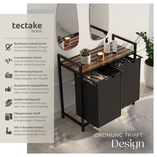 Wäschekorb-Möbel mit Ablagefläche und zwei herausnehmbaren Körben im Industriedesign