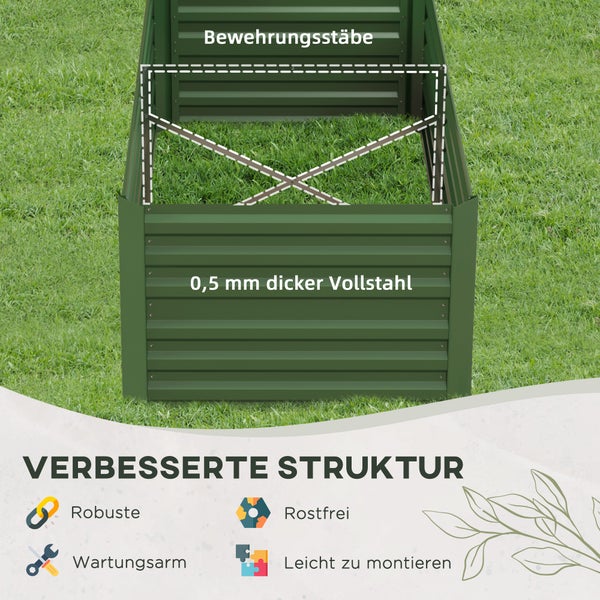 Outsunny Hochbeet aus Stahl, Pflanzbeet Frühbeet Gartenbeet Blumenkasten steckbar, Pflanzkasten Pflanzkübel 180x90x60cm für Garten Balkon Terrasse, Gemüsebeet für Blumen, Pflanzen, Obst