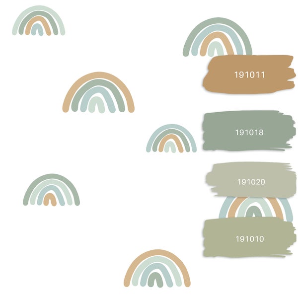 Dekorative Regenbogenmotive und Farbfelder mit Farbcodes