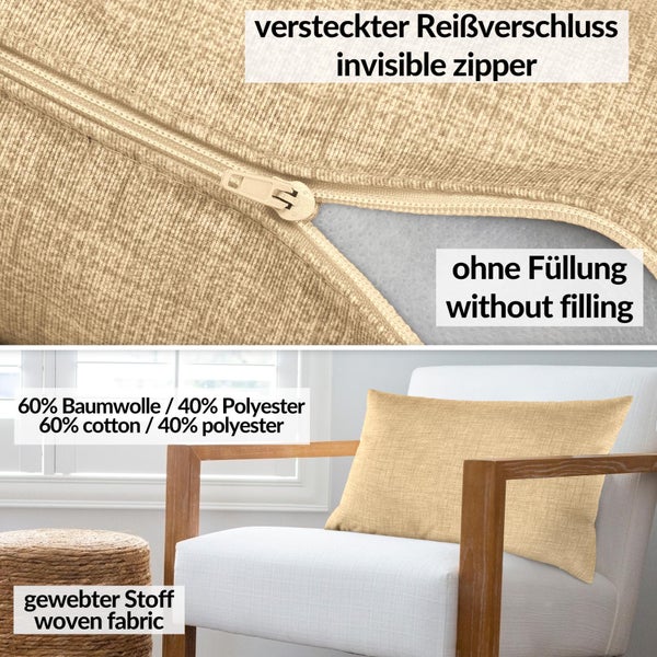 Kissenhülle Beige 30x50cm ohne Füllung Leinenoptik