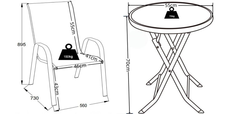 3tlg Balkonset Gartenmöbel Stapelstühle Set Sonlas