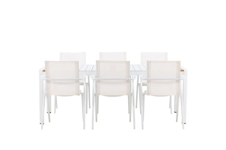 Togo Gartenset Tisch 200x100cm, 6 Stühle Alina, weiß,weiß. 200 X 75 X 100 cm