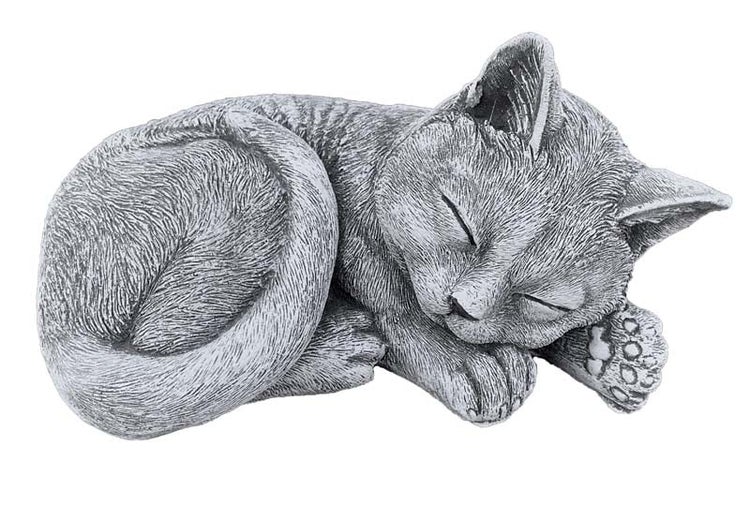Dekorative Gartenfigur Katze schlafend aus wetterfestem Kunststein für den Außenbereich