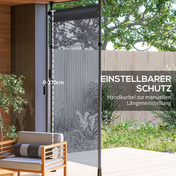 Outsunny Senkrechtmarkise mit Sonnenschutz, Balkonrollo, 150L x 220-310H cm, Aluminium, Polyester, Dunkelgrau