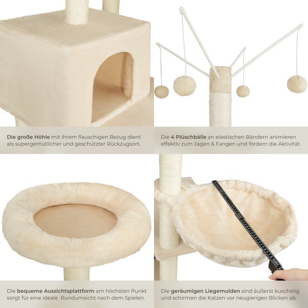 Kratzbaum tectake Lilou inklusive 4 Spielbällen, Kordel und Kippschutz 165 cm beige