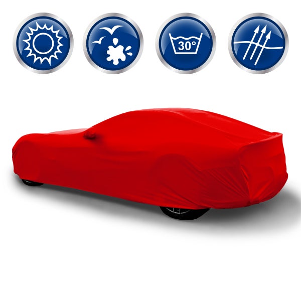 ECD Germany Autoabdeckung Indoor | XL 533x178x119 cm | Stretch Soft Satin | Rot | atmungsaktiv | Staub- und Schmutzabweisend | Abdeckplane Autoplane Autogarage Ganzgarage Schutzdecke Schutzhülle
