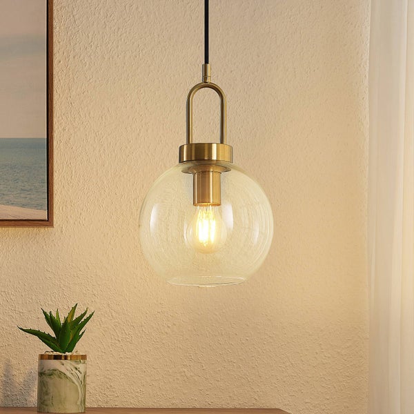 Lucande Pendelleuchte Nalian (Retro, Vintage Antik) in Gold / Messing aus Glas (1 flammig E27) - Hängelampe Esstischlampe Hängeleuchte Wohnzimmerleuchte
