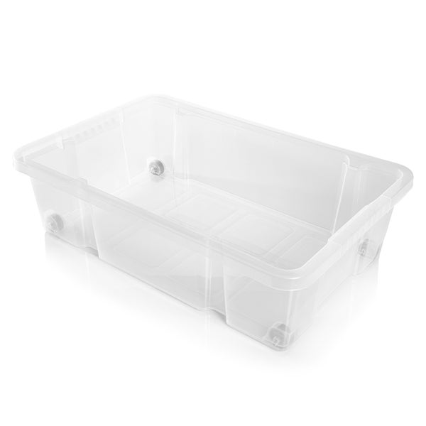 BigDean 4x Unterbettkommode Aufbewahrungsbox mit Deckel 25L azurblau 60x40x17,5cm - mit Rollen + Clipverschluss nestbar - Eurobox Aufbewahrungsbox Storage Box Bettkasten - Made in Germany