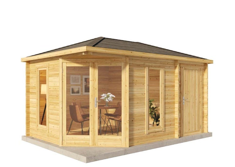 Alpholz 5-Eck Gartenhaus Liwa Compact mit Anbau aus Holz Gartenhütte Wandstärke: 40 mm Geräteschuppen