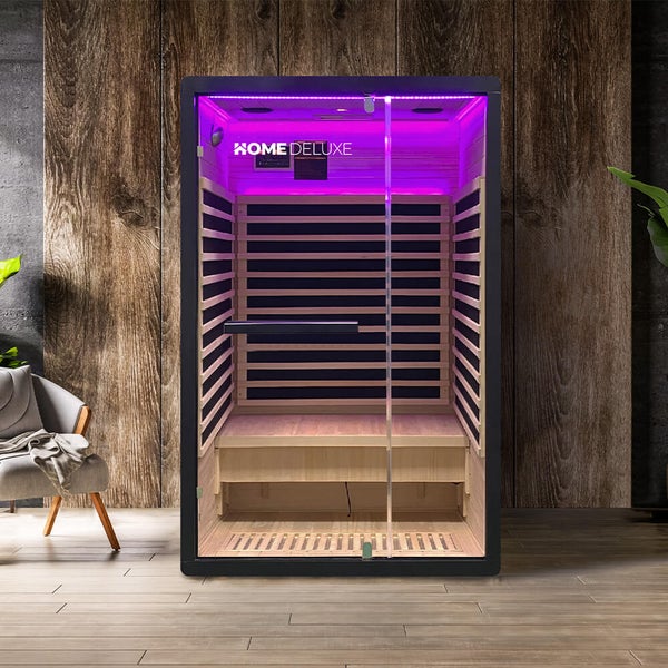 Home Deluxe – Infrarotkabine – NERO - M – 120 x 105 x 190 cm - für 2 Personen, 4 Karbon - Flächenstrahler – Holz: Hemlocktanne I Infrarotsauna, Sauna, Wärmekabine, Infrarot