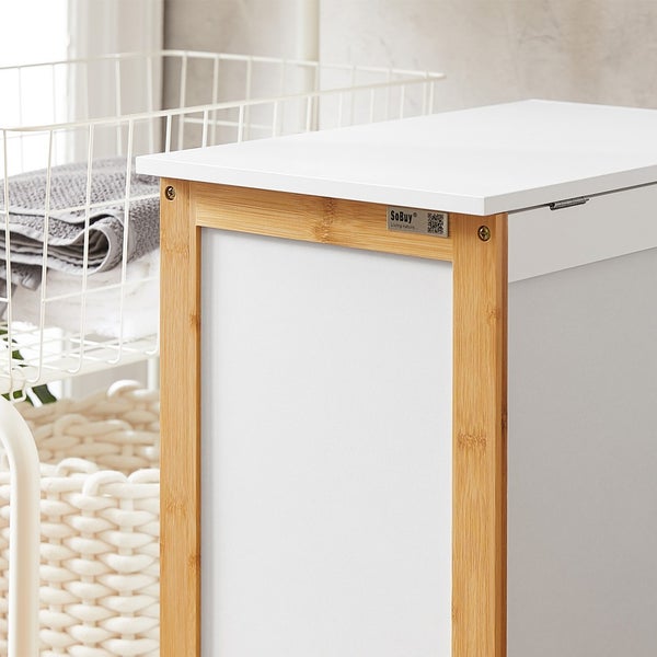 Badezimmerschrank mit Bambusrahmen und weißer Platte