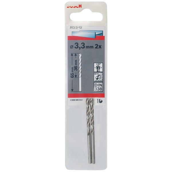 Bosch 2x Metallbohrer HSS-G DIN 338 3,3 x 36 x 65 mm - 2608585913
