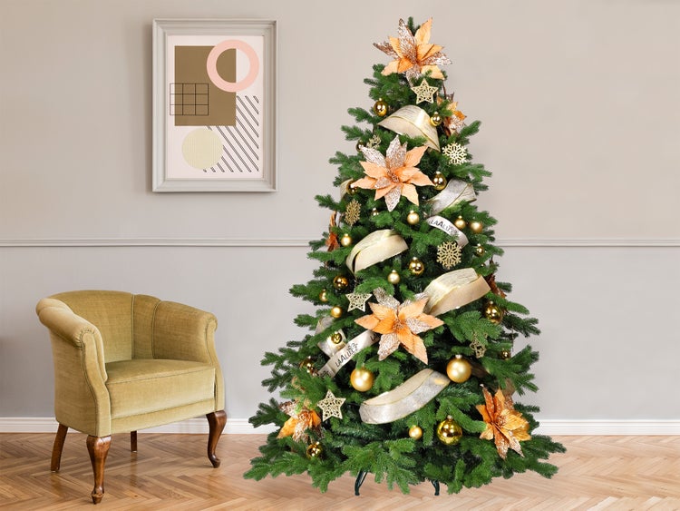 LAALU Set Weihnachtskugeln 142 Stück in Luxusbox GOLDEN GLITTER II für Weihnachtsbäume 240-270 cm