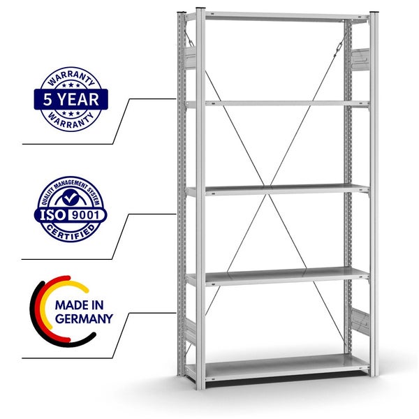 PROREGAL Profi Lagerregal Stecksystem T-Profil Grundregal HxBxT 200 x 100 x 30 cm Fachlast 125 kg Verzinkt
